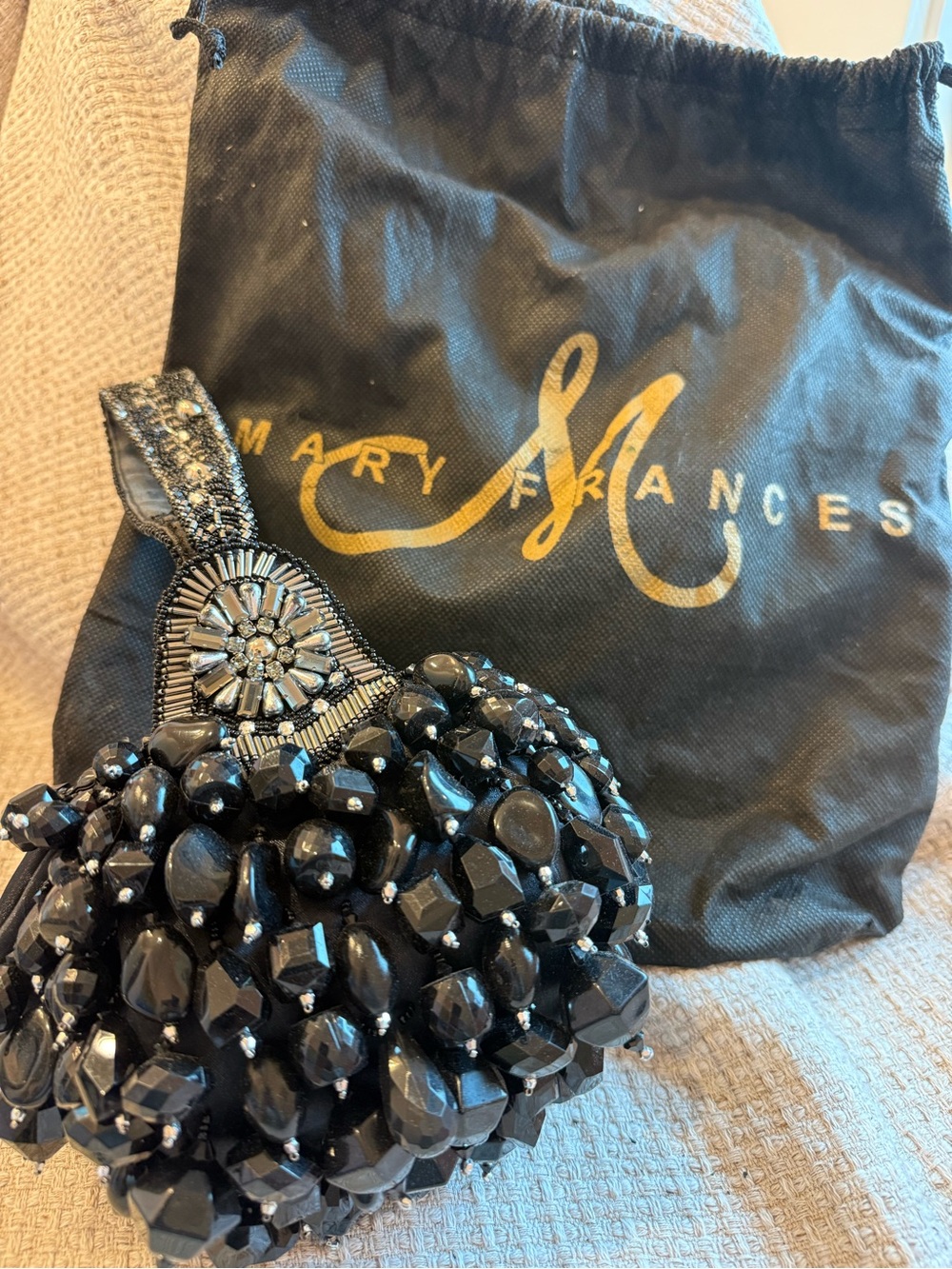 Mary Frances Bombshell Black Beaded Wristlet Pouch